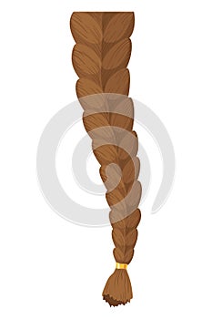 Hair braid. Long female fashion plait. Vector illustration of human hair in natural color. Cartoon art illustration with