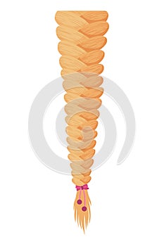 Hair braid. Long female fashion plait. Vector illustration of human hair in natural color. Cartoon art illustration with