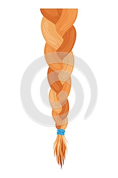 Hair braid. Long female fashion plait. Vector illustration of human hair in natural color. Cartoon art illustration with