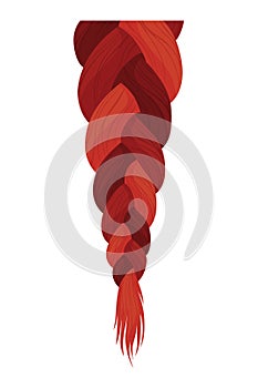 Hair braid. Long female fashion plait. Vector illustration of human hair in natural color. Cartoon art illustration with