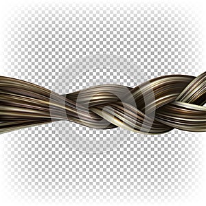 Hair braid. Vector 3D realistic clipart, advertising element. Dyed highlighted long hair braided into a hairstyle.
