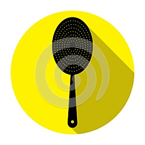 Hair brush icon, hairdresser comb. Black isolated silhouette on a yellow background