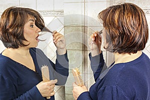 Hair Brush Woman Mirror Surprised Split Ends