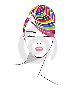 Hair bun style icon, logo women face on white background,