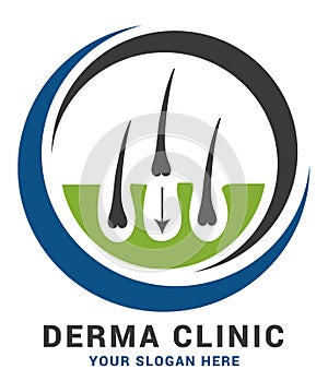 Hair care dermatology logo icon set with follicle medical diagnostics symbols. Alopecia treatment and transplantation concept. Vec