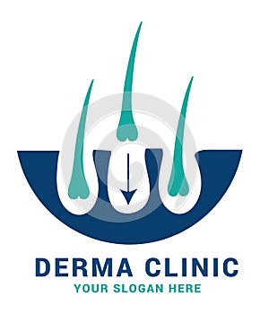 Hair care dermatology logo icon set with follicle medical diagnostics symbols. Alopecia treatment and transplantation concept. Vec