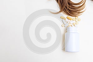 hair care and treatment concept.hair thread isolated with many pills