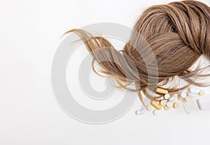 hair care and treatment concept.hair thread  with many pills