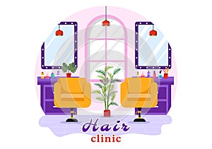 Hair Clinic Vector Illustration with Hairdresser, Haircut, Haircare and Hairstyle in Beauty Salon or Barber in Flat Cartoon