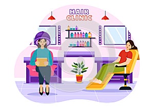 Hair Clinic Vector Illustration with Hairdresser, Haircut, Haircare and Hairstyle in Beauty Salon or Barber in Flat Cartoon