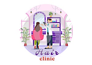 Hair Clinic Vector Illustration with Hairdresser, Haircut, Haircare and Hairstyle in Beauty Salon or Barber in Flat Cartoon