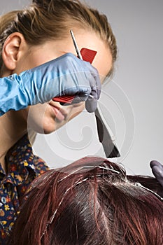 Hair colorist at work