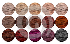 Hair colors palette on white background, top view. Collage