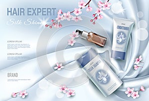 Hair cosmetic ad shampoo moisturizing conditioner serum.