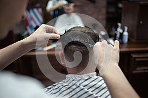 Hair cutting head scissors. Men`s hairdresser