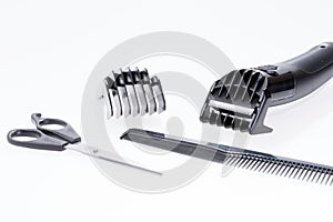 Hair cutting machine with accessory isolated on white