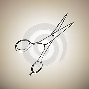 Hair cutting scissors sign. Vector. Brush drawed black icon at l