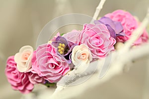 Hair decoration wreth of artificial colored flowers