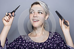 Hair Dresser With Scissors and Comb