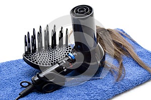 Hair drier with wig and scissors