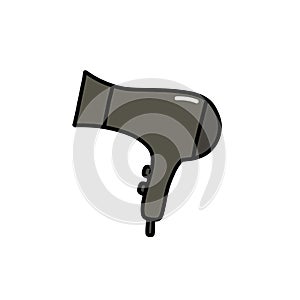 Hair dryer doodle icon, vector color line illustration