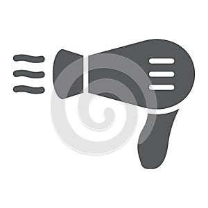 Hair dryer glyph icon, barber and hairstyle, blow dryer sign, vector graphics, a solid pattern on a white background.