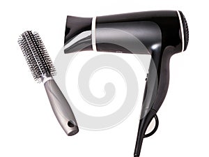 Hair Dryer and hair brush isolated