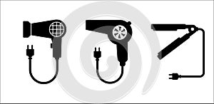 Hair dryer icon. Hairdryer sign. Hair straightener symbol. Hair straighten tool. Vector stock illustration