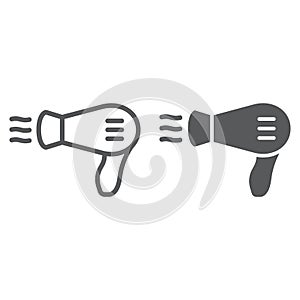 Hair dryer line and glyph icon, barber and hairstyle, blow dryer sign, vector graphics, a linear pattern on a white