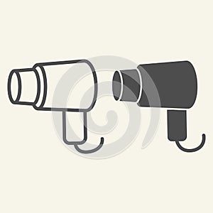 Hair dryer line and solid icon. Hairdryer or blow dryer symbol, outline style pictogram on beige background. Hotel