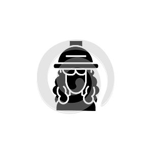 Hair dryer woman black icon concept. Hair dryer woman flat vector symbol, sign, illustration.