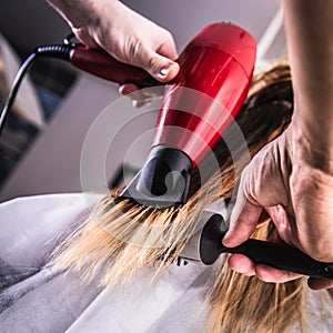 Hair Drying and Styling in a Professional Hairdressing Salon