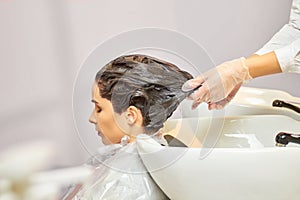 Hair dying process in salon.