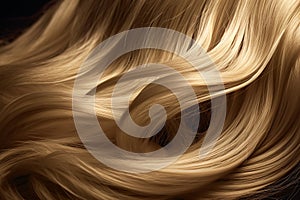 Hair extensions closeup. Top view. Curly wavy hair. Blonde wavy hairstyles. Temporary hairstyle for special occasions like wedding