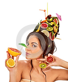 Hair and facial mask from fresh fruits for woman concept.