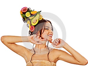 Hair and facial mask from fresh fruits for woman concept.