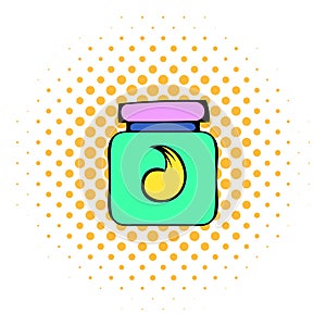 Hair gel in a plastic container icon, comics style
