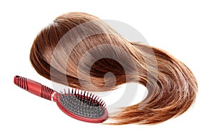 Hair and hairbrush with dandruff | Isolated