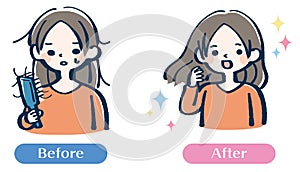 Hair loss concern woman before and after illustration