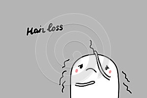 Hair loss hand drawn vector illustration in cartoon comic style man bold with one left