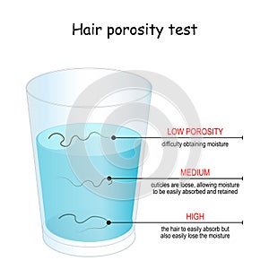 Hair porosity test. Hair float in glass with water