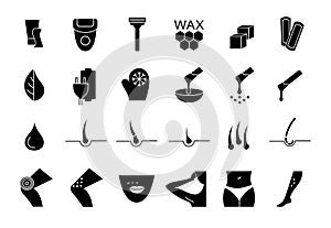 Hair removal. Hair remove icons
