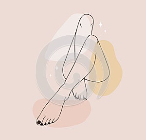 Hair removal. Linear female smooth legs. Woman body care. Vector Illustration of elegant feet in a trendy minimalist