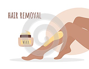 Hair removal. Sugaring epilation. Perfect smooth female legs. Vector illustration in flat cartoon style. Skin care