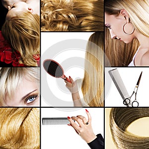 Collage di più foto per la bellezza, per l'industria o il parrucchiere.