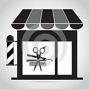 Hair salon, barber shop with scissors, comb icon