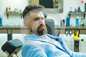 Hair salon and barber vintage. Beard styling cut. Portrait bearded man. Hair style and hair stylist. Beard man visiting