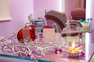 Hair salon with Christmas decoration and cards