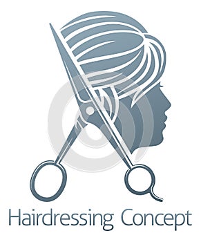 Hair Salon Hairdresser Scissors Woman Concept photo