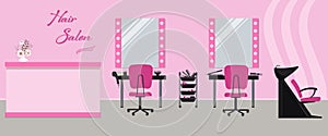 Hair salon interior in a pink color